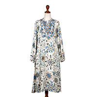Embroidered tunic dress, 'Celestial Day in Ivory' - Boho-Chic Embroidered Rayon Tunic Dress with Floral Patterns