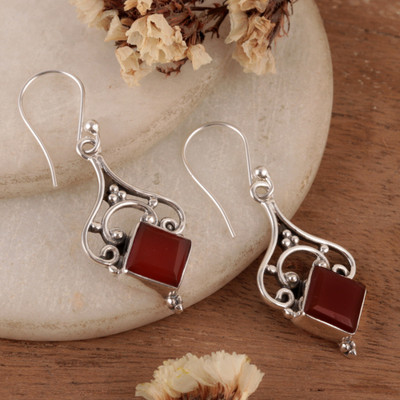 Carnelian dangle earrings, 'Empress Fire' - Sterling Silver and 5-Carat Carnelian Jewel Dangle Earrings
