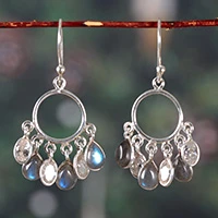 Labradorite chandelier earrings, 'Under The Rain' - Labradorite and Cubic Zirconia 3-Carat Chandelier Earrings