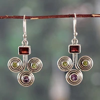 Multi-gemstone dangle earrings, 'Scrolls of Luxury' - Artisan-Made 1-Carat Faceted Multi-Gemstone Dangle Earrings