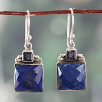 Lapis lazuli and iolite dangle earrings, 'Celestial Blues' - 21-Carat Faceted Lapis Lazuli and Iolite Dangle Earrings