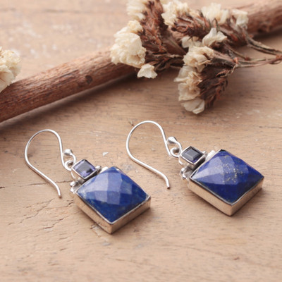Lapis lazuli and iolite dangle earrings, 'Celestial Blues' - 21-Carat Faceted Lapis Lazuli and Iolite Dangle Earrings