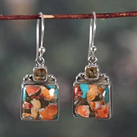 Citrine dangle earrings, 'Sunny Sparkle' - Composite Turquoise and Citrine Dangle Earrings from India