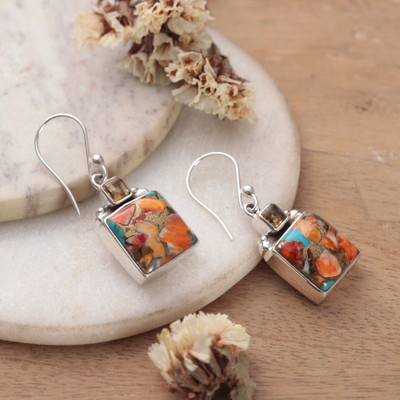 Citrine dangle earrings, 'Sunny Sparkle' - Composite Turquoise and Citrine Dangle Earrings from India