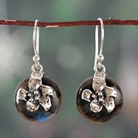 Labradorite dangle earrings, 'Intuitive Berry' - Berry-Inspired Natural Labradorite Cabochon Dangle Earrings