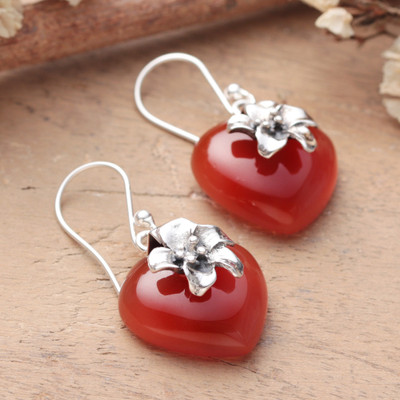 Carnelian dangle earrings, 'Heartfelt Autumn' - Romantic Floral Natural Carnelian Cabochon Dangle Earrings