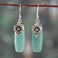 Agate dangle earrings, 'Tranquil Petals' - Spring-Inspired Agate and Sterling Silver Dangle Earrings