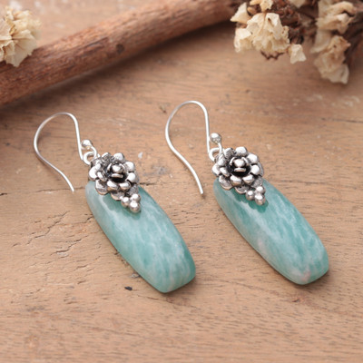 Agate dangle earrings, 'Tranquil Petals' - Spring-Inspired Agate and Sterling Silver Dangle Earrings