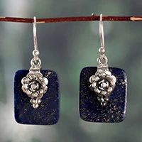 Lapis lazuli dangle earrings, 'Grandeur in Blue' - Square Lapis Lazuli Gem and Sterling Silver Dangle Earrings