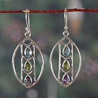 Multi-gemstone dangle earrings, 'Ever Beauty' - Polished Avant-Garde 3-Carat Multi-Gemstone Dangle Earrings