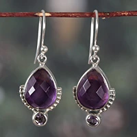 Amethyst dangle earrings, 'Purple Empress' - Birthstone 11-Carat Faceted Amethyst Jewel Dangle Earrings