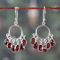 Garnet chandelier earrings, 'Under The Passion' - Birthstone 3-Carat Natural Oval Garnet Chandelier Earrings
