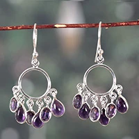 Amethyst chandelier earrings, 'Under The Wisdom' - Oval 3-Carat Amethyst Chandelier Earrings in Polished Finish