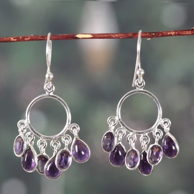 Amethyst chandelier earrings, 'Under The Wisdom' - Oval 3-Carat Amethyst Chandelier Earrings in Polished Finish