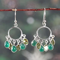 Onyx and peridot chandelier earrings, 'Under The Forest' - Green-Palette 3-Carat Onyx and Peridot Chandelier Earrings