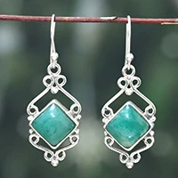 Amazonite dangle earrings, 'Passion for Harmony' - Geometric-Inspired Green Amazonite Cabochon Dangle Earrings