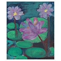 'Lotus Dreamscape' - Impressionist Acrylic Painting of Water Lilies on a Pond