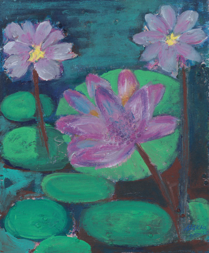 Impressionist Acrylic Painting of Water Lilies on a Pond - Lotus ...