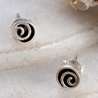 Sterling silver stud earrings, 'Little Rose' - Rose-Shaped Oxidized and Polished Sterling Silver Earrings
