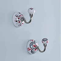 Ceramic hooks, 'Spring Assistant' (set of 2) - Black and Red 2-Piece Ceramic Hook Set in a Glossy Finish