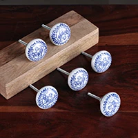 Ceramic knobs, 'Heaven Legacy' (set of 6) - Blue and White 6-Piece Ceramic Knob Set Crafted in India