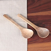 Wood salad spoons, 'Minimalist Harvest' (set of 2) - Minimalist Hand-Carved 2-Piece Mango Wood Salad Spoon Set