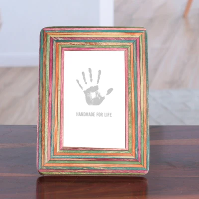Wood photo frame, 'Memorable Colors' (4x6) - Multicolor Painted 4x6 Mango and Haldu Wood Photo Frame