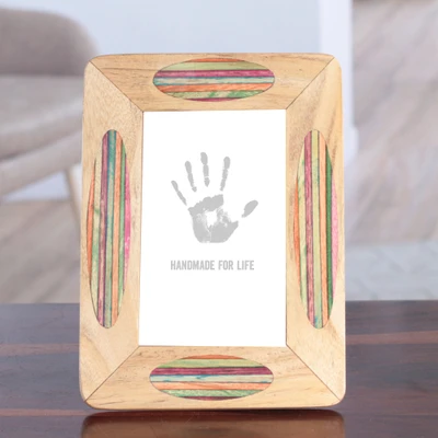 Wood photo frame, 'Palette of Memories' (4x6) - Bohemian-Inspired Handmade 4x6 Wood Photo Frame from India