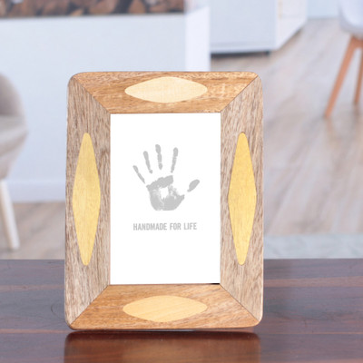Wood photo frame, 'Sylvan Instant' (4x6) - Rustic-Inspired Hand-Carved 4x6 Photo Frame Crafted in India