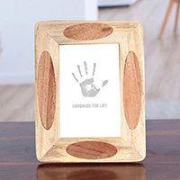 Wood photo frame, 'Natural Memory' (4x6) - Geometric-Patterned 4x6 Mango and Haldu Wood Photo Frame