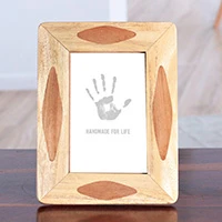 Wood photo frame, 'Natural Instant' (4x6) - Diamond-Patterned 4x6 Brown Mango and Haldu Wood Photo Frame