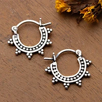 Sterling silver hoop earrings, 'Stunning Spikes' - Bead Dot-Themed Sterling Silver Hoop Earrings with Spikes
