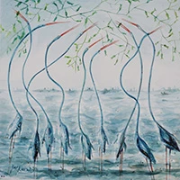 'Poise in the Wetlands' - Birds in Wetlands Modern Expressionist Watercolor Painting