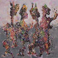 'Four Friends' - Modern Abstract Acrylic Painting of Four Human Figures