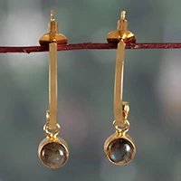 Labradorite dangle earrings, 'Stylized Haze' - Matte-Finished Brass Dangle Earrings with Labradorite Stones