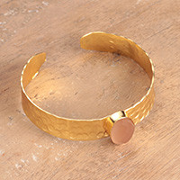 Chalcedony cuff bracelet, 'Sweet Sophistication' - Minimalist Hammered Pink Chalcedony Brass Cuff Bracelet