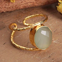 Chalcedony wrap cocktail ring, 'Aqua Glamour' - Hammered Adjustable Aqua Chalcedony Brass Wrap Cocktail Ring