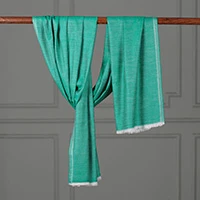 Modal shawl, 'Fusions of Turquoise' - Artisan-Made Turquoise Fringed 100% Modal Shawl From India