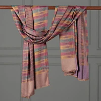 Modal shawl, 'My Purple Paths' - Handcrafted Striped 100% Modal Shawl in Purple and Green