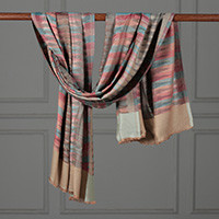 Modal shawl, 'My Pastel Paths' - Pastel-Palette Handwoven Fringed Striped 100% Modal Shawl