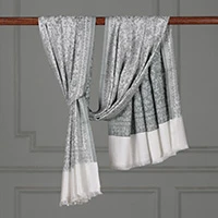 Modal shawl, 'Sage Blossom Whisper' - Botanical-Themed Jacquard Modal Shawl in Ivory and Green