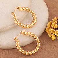ELP-coated stainless steel hoop earrings, 'Shimmering Twists' - Classic ELP-Coated Stainless Steel Hoop Earrings from India