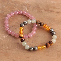Multi-gemstone beaded stretch bracelets, 'Winds & Sweetness' (set of 2) - Bohemian-Inspired 2-Piece Multi-Gemstone Beaded Bracelet Set