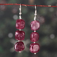 Onyx beaded dangle earrings, 'Radiant Fantasy' - Dangle Earrings with Cushion-Shaped Onyx Beads from India