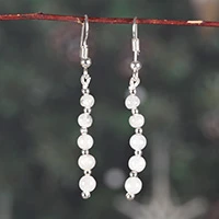 Moonstone beaded dangle earrings, 'Distinguished Winds' - Birthstone Moonstone Beaded Dangle Earrings Crafted in India