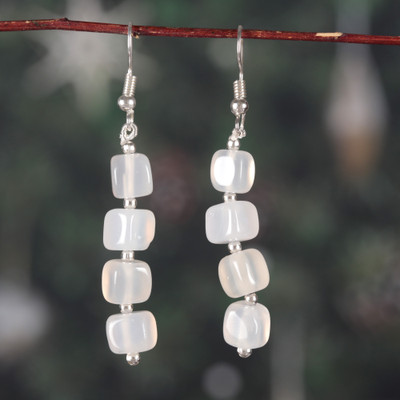 White onyx beaded dangle earrings, 'Future Heaven' - Handcrafted Avant-Garde White Onyx Beaded Dangle Earrings