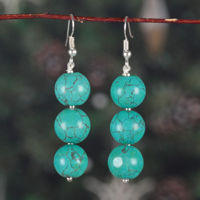 Calcite dangle earrings, 'Open Soul' - Green Calcite Beaded Dangle Earrings Handcrafted in India