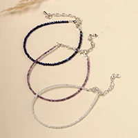 Multi-gemstone beaded anklets, 'Walking in Elegance' (set of 3) - 3 Adjustable Amethyst Quartz and Lapis Lazuli Beaded Anklets