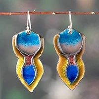 Vitreous enamel and copper dangle earrings, 'Celestial Flow' - Handmade Vitreous Enamel on Copper Abstract Dangle Earrings