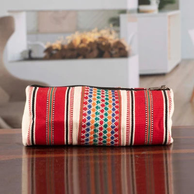 Cotton cosmetic case, 'Adventures of India' - Handwoven Assorted Palette Cotton Cosmetic Case from India